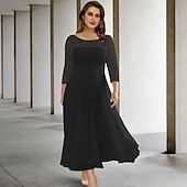 voordelige Vloerlengte-Strand Bruiloft A-Lijn Plus Size Curve Moeder van de Bruid Jurken Elegante Jurk Formele Bruiloft Gast Theelengte 3/4 Lengte Mouw Juwel Hals Chiffon met Geraffineerd Pailletten Sequin gratis op maat
