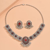 abordables Conjuntos de joyas-Conjuntos de joyas para novias, 1 juego de pendientes de aleación de diamantes de imitación, collar, conjunto de joyas artísticas de moda elegante para mujer para bodas, invitados a la boda, fiesta,
