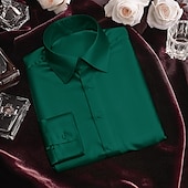 baratos Camisas de cetim masculinas-Homens Camisa Social Blusa de cetim Camisa casual camisa de botão Tecido Casamento Férias Preto Branco Vinho Azul Marinha Manga Longa Lapela Primavera &amp; Outono Roupa