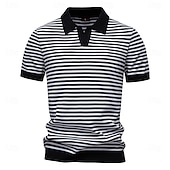 billige Herre Elite Polo-Herre Polo Strikk polo Formell Arbeid Måkekrage Kortermet Moderne Bekvem Stripet Vertikale striper Stripe-Trim Stripe Vår Normal Svart Lysegrønn Militærgrønn Polo