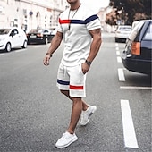 cheap Men&#039;s Tee Sets-Men&#039;s T-shirt Suits 2 Pieces Outfits Tee &amp; Shorts Short Sleeve Crewneck Summer Color Block Fashion Casual 2 Piece Vacation Daily Wear Going out Black Pink White Top Tee for Men