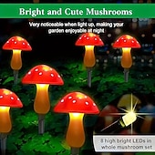 abordables Luces de cuerda solar-1 cadena de luces solares para exteriores con forma de hongo rojo, resistente al agua, para montar en el suelo, para patio, jardín, césped, camino, decoración de ambiente festivo para bodas