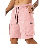 baratos Clássico-Homens Bermuda Cargo Calção Shorts de verão Com Cordão Cintura elástica Bolso multi Tecido Conforto Vestível Comprimento do joelho Ao ar livre Esporte Diário Moda Casual Preto Verde Claro