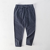 billiga Klassisk-Herr Långbyxor Casual byxor Ficka Snörning Elastisk midja Rand Komfort Andningsfunktion Semester Dagligen Helgdag Mode Streetwear Svart Vit