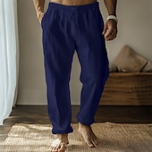 levne Domov-Pánské Plátěné kalhoty Kalhoty Letní kalhoty Gázové kalhoty Šňůrky Elastický pas Straight-Leg Bez vzoru Pohodlné Prodyšné Plná délka Domů Ležérní Denní Módní Klasický styl Černá Bílá