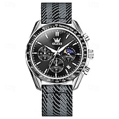 cheap Quartz Watches-New Olevs Men&#039;S Business Watch Luminous Calendar Moon Phase Display Multi-Functional Quartz Watch Nylon Strap Waterproof Sports Watch