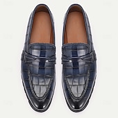 billiga Premium läder Loafers-loafers i äkta läder för män – krokodilpräglade slip-on klänningskor med robust sula för affärs- och högtidskläder