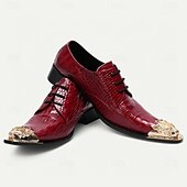 abordables Chaussures de Costume Élémentaires-Chaussures de ville en cuir rouge à motif crocodile premium avec embout doré tête de lion dorée – Chaussures formelles élégantes pour occasions spéciales