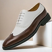 cheap Formal-Men&#039;s Classic Wingtip Brogue Oxford Shoes – Two-Tone Formal Dress Shoes with Perforated Detailing for Business and Wedding Attire
