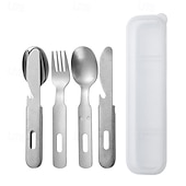 economico Cucina da campeggio-set di posate vintage in acciaio inox - set di utensili portatili per esterni con borsa per il trasporto - perfetto per picnic, campeggio e viaggi