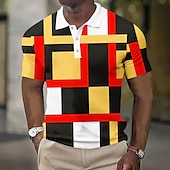 preiswerte Geometrisches Poloshirt für Herren-Herren Geometrisch Waffel-Poloshirts Kurzarm Polo-Shirts Hemden mit Kragen Business-Casual Athleisure Büro-Outfit Alltagskleidung Knöpfe 3D-Druck Sommer Rote Blau Himmelblau