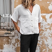 economico Strada-Per uomo Camicia Camicia di lino Camicia casual Camicia con Bottoni Camicia di cotone Semplice Vacanza Streetwear Bianco Manica Corta Collo ripiegato Estate Abbigliamento Bottonato