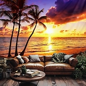cheap Ocean Beach Tapestry-Landscape Sunset Beach Hanging Tapestry Wall Art Large Tapestry Mural Decor Photograph Backdrop Blanket Curtain Home Bedroom Living Room Decoration Palm Tree