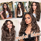 cheap Synthetic Trendy Wigs-Wig for Women Long  Wavy Wigs Women, Natural Looking   Hair Wigs, Heat Resistant Brown Synthetic Wig, Middle Part Hair Replacement Wigs for Daily Party Use