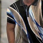 halpa Miesten geometrinen poolo-Miesten Geometrinen Viiva Vohveli poolopaidat Lyhythihainen Poolopaidat Kauluspaidat Business Casual ulko- Katu Arkikäyttö Urheilu- ja treenivaatteet Napit 3D-tulostus Kesä Musta