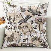 baratos estilo floral e plantas-Capa Decorativa de Almofadas de Insetos Florais 1PC Capa de Almofada Quadrada Macia para Sofá do Quarto Sala de Estar Primavera Verão