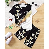 abordables Visión 3D de la Chica &amp; Brillo-Chica 3D Graphic Mariposa Camiseta y Bermudas Conjunto Manga Corta Verano Primavera Deportes Moda Diario Niños 4-12 años Cuello Barco Exterior Vacaciones Deportes A Medida