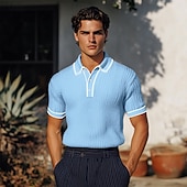 levne Pánské klasické polo-Pánské Top z žebrovaného úpletu Golfové polokošile Dovolená Klopa Žebrovaný polo límec Krátký rukáv Základní Moderní Barevné bloky Slátanina Knoflíky Jaro léto Běžný Bílá Bordó Námořnická modř Šed