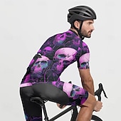 お買い得  メンズジャージ-男性用 サイクリングジャージー スカル 半袖 バイク Tシャツ ジャージー 3つのリアポケット付き マウンテンサイクリング 速乾性 人間工学デザイン ウィッキング 高通気性 スポーツ バイオレット ブラック 濃い紫色 衣類