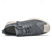 cheap Men&#039;s Sneakers-Men&#039;s Beige Mesh Sneakers with Lace-up &amp; Velcro Strap, Breathable Casual Sports Shoes for Summer