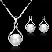 abordables Conjuntos de joyas-Juego de Joyas 1 juego Perla Artificial Legierung 1 Collar Pendientes Mujer Elegante Coreano Dulce Bonito Bola Redondo Conjunto de joyas Para Invitado a la boda Trabajo Regalo