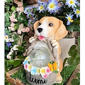 cheap Landscape Lights-Solar-Powered Dog Statue Light with Retro LED Lantern - Outdoor Garden Decor for Patio, Porch, Balcony, Holiday Decoration