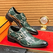 abordables Officiel-mocassins à imprimé serpent noir et blanc pour hommes avec détails en cuir verni et boucle – chaussures à enfiler élégantes pour les occasions formelles et décontractées