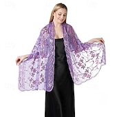 cheap Wedding Guest Wraps-Ladiery Sequin Floral Shawls and Wraps for Evening Dresses,Women sparkly Sheer Mesh Wedding Shawls for Evening Party