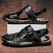 cheap Casual Sandals-Men&#039;s Brown Leather Sandals with Adjustable Strap and Stylish Stitching – Comfortable and Durable for Casual Outings, Beach and Everyday Wear