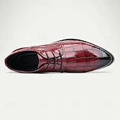 economico Formale-scarpe stringate in similpelle con motivo coccodrillo bordeaux da uomo, eleganti calzature formali per lavoro, matrimoni e occasioni speciali