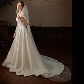 baratos Véus de Noiva-Uma Camada Contemprâneo / à moda Véus de Noiva Véu Catedral com Perola Imitação Tule