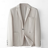 billige Herre Elite Yttertøy-Herre Blazer i lin drakter Bryllup jubileum Feriereise Elegant Nøytral Vår &amp; Vinter Lin i bomull Helfarge Knapper comfy Enkelt Brystet Enn-knapp Blazer Svart Mørkerød Navyblå Grønn