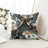 baratos estilo floral e plantas-Capa Decorativa de Almofadas de Insetos Florais 1PC Capa de Almofada Quadrada Macia para Sofá do Quarto Sala de Estar Primavera Verão