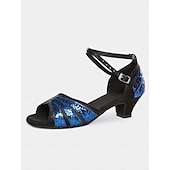 economico Scarpe per balli latini-sandali da ballo con glitter argento per donna | eleganti tacchi aperti con cinturino regolabile | perfetti per balli da sala, salsa e abiti da sera
