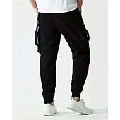 baratos Calças Cargo-Homens Calças Cargo Corredor Calças Com Cordão Bolso multi Cintura elástica com cordão Tecido Vestível Ao ar livre Diário Acampar e Caminhar Moda Clássico Preto Vinho