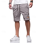 baratos Clássico-Homens Bermuda Cargo Calção Shorts de verão Com Cordão Cintura elástica Bolso multi Tecido Conforto Vestível Comprimento do joelho Ao ar livre Esporte Diário Moda Casual Preto Verde Claro