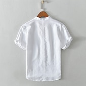 economico Casual da lavoro-Per uomo Camicia Camicia di lino Camicia popover Camicia casual Camicia di cotone Semplice Vacanza Streetwear Bianco Blu reale Azzurro cielo Grigio chiaro Manica Corta Colletto alla coreana Estate