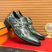 abordables Officiel-mocassins à imprimé serpent noir et blanc pour hommes avec détails en cuir verni et boucle – chaussures à enfiler élégantes pour les occasions formelles et décontractées