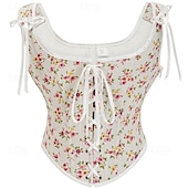 olcso Felsők-Retró Középkori Reneszánsz Fűző Prsluk Bustier Ren Faire Fűzős Virágos Jacquardszövet Női Kelta Fantasy királyi Mindszentek napja Farsang Parti Alkalmi / Napi LARP Felnőttek Fűző