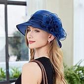 billige Partyhatter-Hatter organza Bøttehatt Bryllup Te Fest cocktail Elegant Årgang søt stil Med Tyll Hodeplagg Hodeplagg