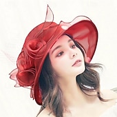 economico Cappelli per feste-cappello da chiesa da donna Kentucky Derby con tesa larga, cappello da sposa con fiori e foglie