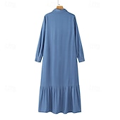 olcso Fehér ruha-Női Hosszú ruha Maxi ruha Farmer ruhák hétköznapi ruha nyári ruha Divat Szabadtéri Szabadság Randi Normál Sima Hosszú ujj Állógallér Medence Sötétkék Nyár Tavasz