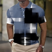 preiswerte Geometrisches Poloshirt für Herren-Herren Geometrisch Waffel-Poloshirts Kurzarm Polo-Shirts Hemden mit Kragen Business-Casual Geschäft Athleisure Alltagskleidung Knöpfe 3D-Druck Sommer Blau Braun Hellblau