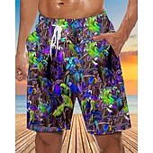 baratos calção de banho boxer masculino-Homens Calção Justo de Natação Shorts de Natação Tecido elástico de 4 vias Bermuda de Surf Calças Com Cordão Com bolsos Natação Surfe Praia Esportes Aquáticos Estampado Verão Primavera