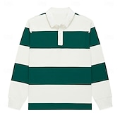 voordelige Rugbypolo voor heren-Voor heren Gestreept Rugbypolo Lange mouw Poloshirt Overhemden met kraag Sportkleding Casual School Buiten Sportkleding 3D-afdrukken Lente Herfst Winter Groen