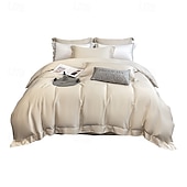 economico Set copripiumino-Set di Biancheria da Letto in Cotone Egiziano Bianco Solido Luxury Soft Brushed con Bordo Scolpito Completo Copripiumino Copripiumino per Regine e King Size con Federe