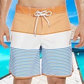 baratos shorts de natação masculinos-Homens Roupa de banho Bermuda de Surf Shorts de Natação Calção Justo de Natação Riscas Estampas Abstratas Secagem Rápida Respirável Com Cordão Cintura elástica Férias Praia Havaiana Casual Azul Lago