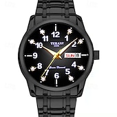 baratos Relógios Quartz-Relógio digital masculino de negócios, mostrador redondo com strass, à prova d&#039;água, luminoso, com pulseira de liga, multifuncional, fashion, relógio de quartzo para homens, presentes de lazer e