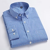 cheap Men&#039;s Button Down Shirts-Men&#039;s Shirt Dress Shirt Button Up Shirt Plaid Wedding Party Red Blue Green Dark Blue Long Sleeve Lapel Spring Fall Clothing Apparel Buttons