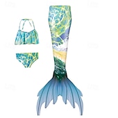 billiga Mermaid Baddräkt-Barn Flickor Badkläder för sjöjungfrun Baddräkt Helgdag Strand Vågar Semester Tropisk Baddräkter 4 år + Sommar Vit Gul